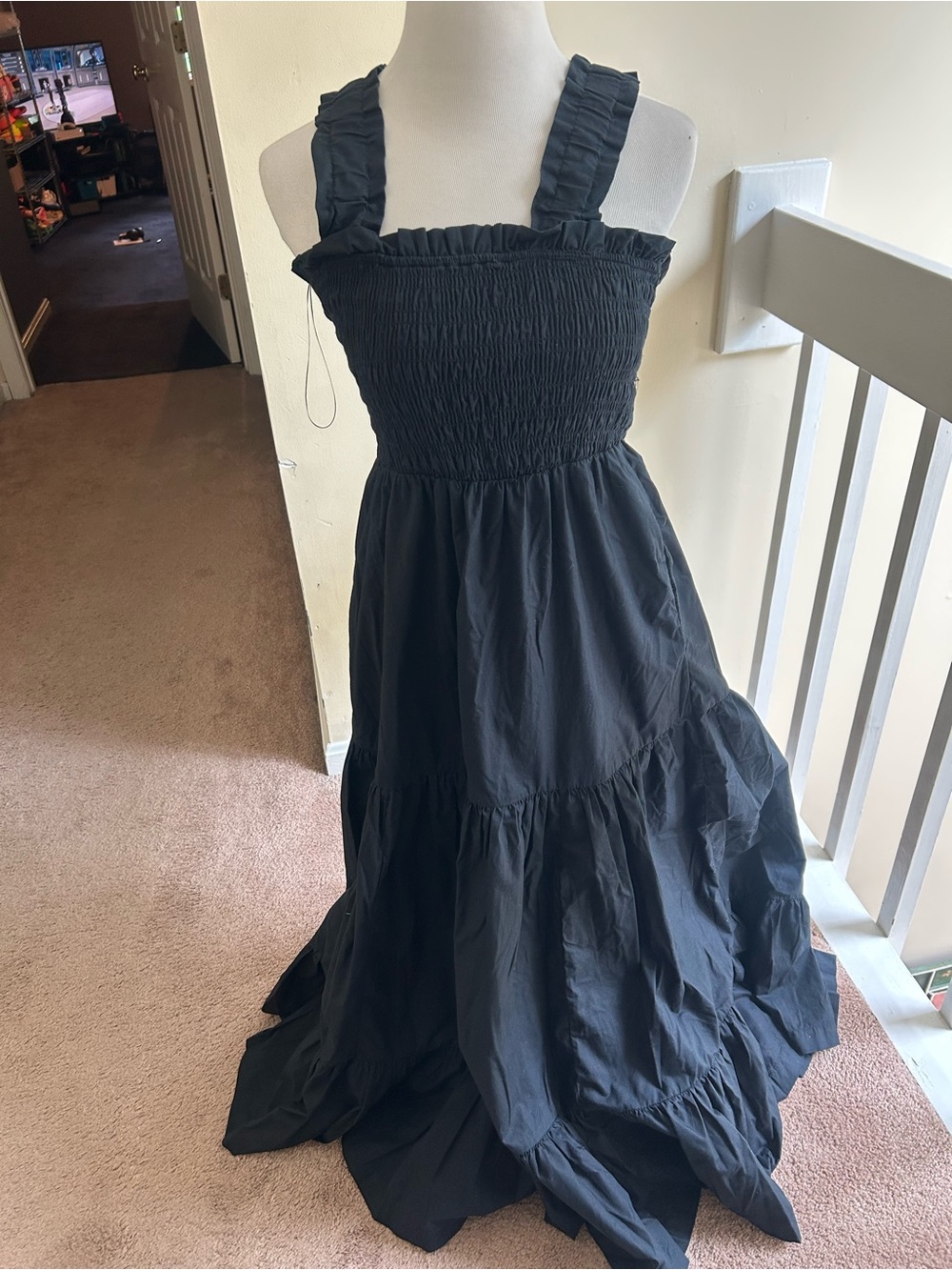 Abercrombie & Fitch Black Smocked Maxi Dress with Ruffle Straps